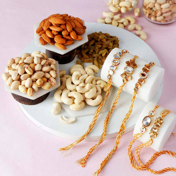 Kundan Rakhis With Dry Fruits