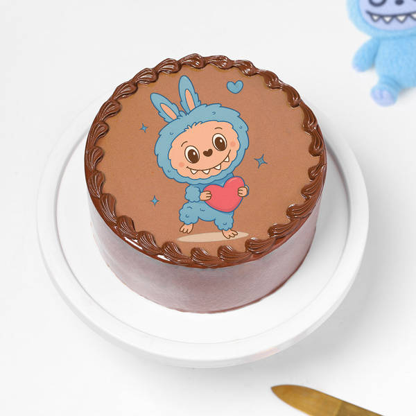 Labubu Love Chocolate Photo Cake - Blue - Half kg