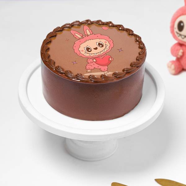 Labubu Love Chocolate Photo Cake - Pink - Half kg