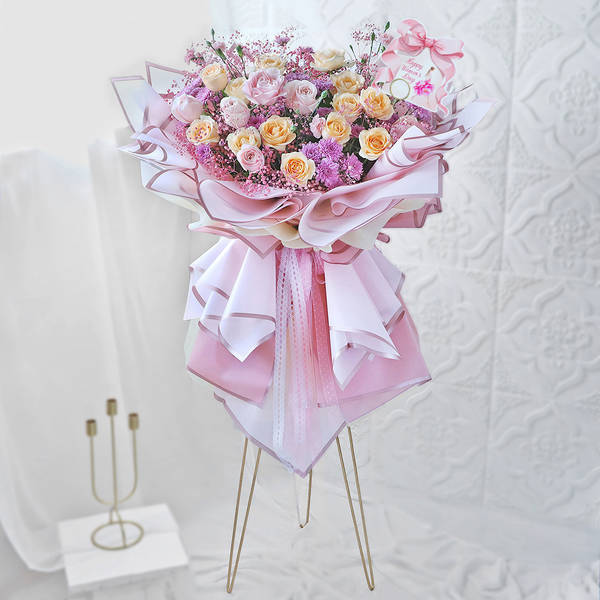 Lavish Blooms Women's Day Bouquet With Metal Stand