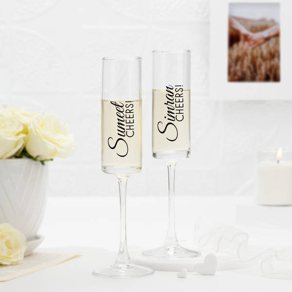 Lover's Cheers Personalized Couples Champagne Glasses