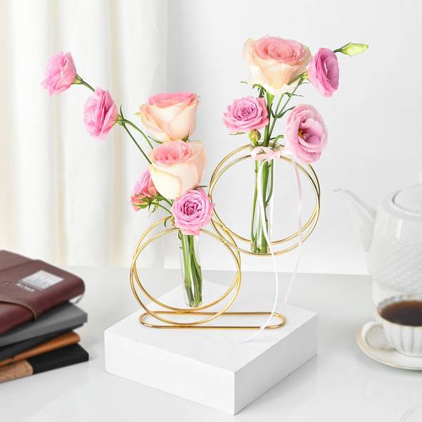 Luminous Roses And Gold Metal Stand