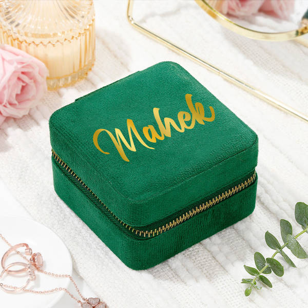 Luxe Velvet Personalized Green Jewellery Organizer
