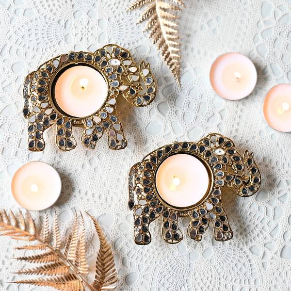 Majestic Gaja Lakshmi Diyas - Set Of 2