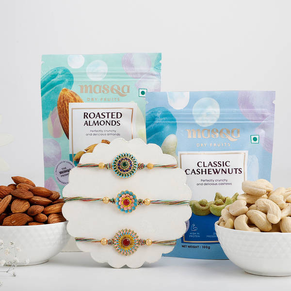 Meena Rakhi Set of 3 With Dry Fruits
