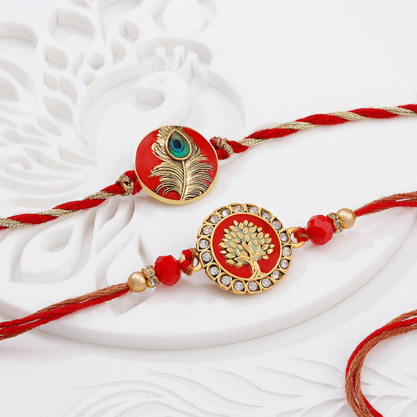 Meenakari Tree Of Life And Peacock Rakhis - Set Of 2