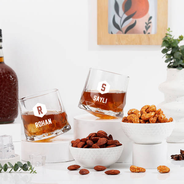 Minimal Personalized Rotating Whiskey Glasses - Set of 2