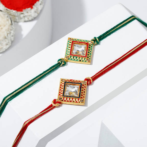 Modish Kundan Rakhi Set Of 2