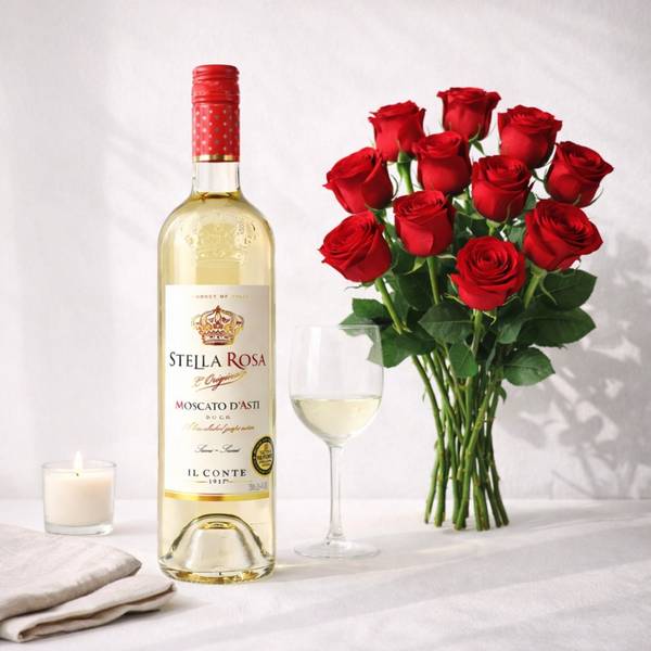 Moscato dï¿½Asti Wine & 12 Red Roses Romance Combo