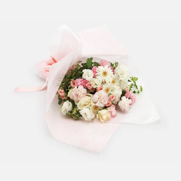Mothers Day white and pink hand-tied bouquet