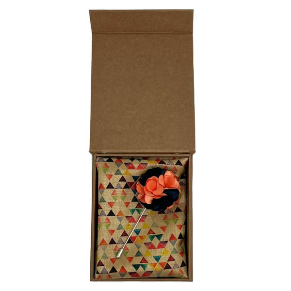 Multicolour Pocket Square And Lapel Pin Combo
