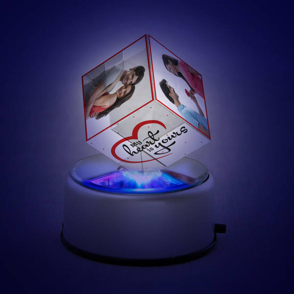 My Heart is Yours Rotating Crystal Cube with LED