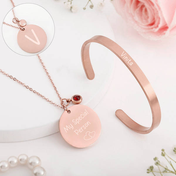 My Special Person - Personalized Pendant With Cuff Bracelet - Rose Gold