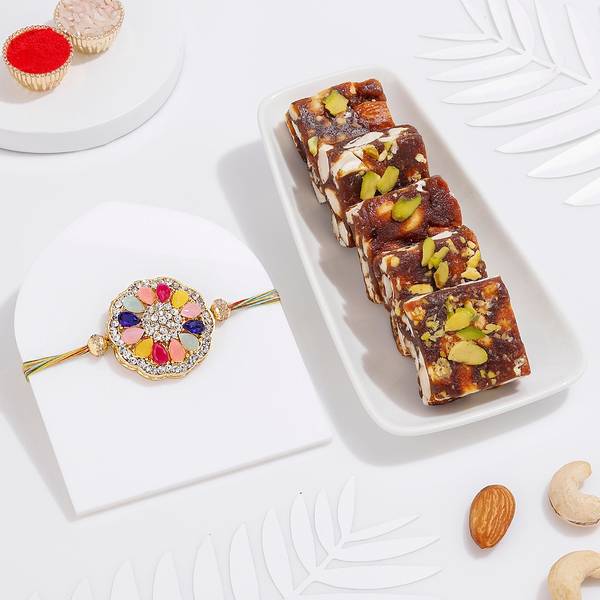 Navratan Rakhi And Sweets Combo
