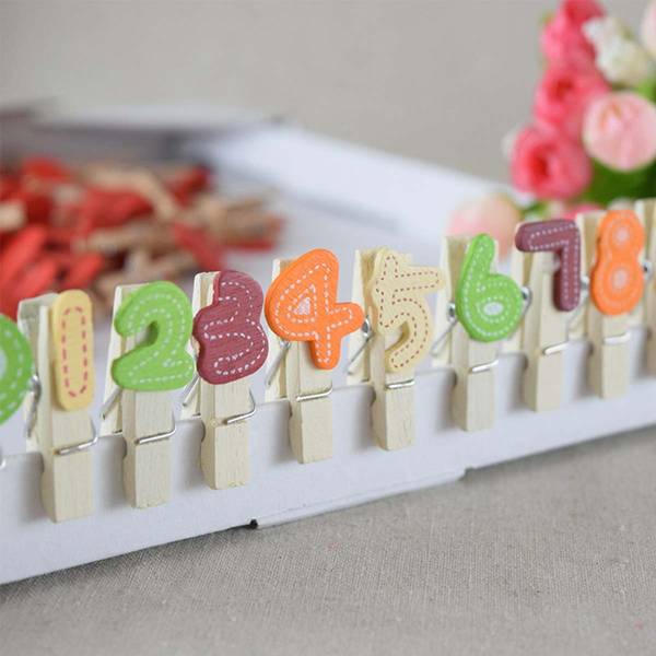 Numbers Wooden Photo Paper Clips (Set Of 10) - Multicolor