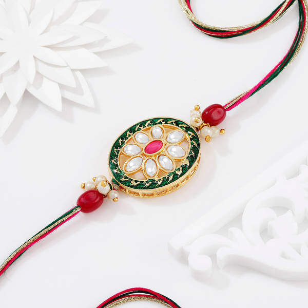 Oval Kundan Meenakari Rakhi
