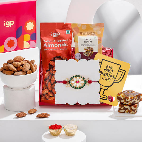 Oval Kundan Rakhi And Dry Fruits Combo