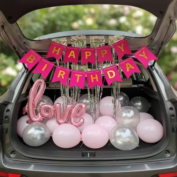 Pastel Pink Birthday Balloon Car Decor