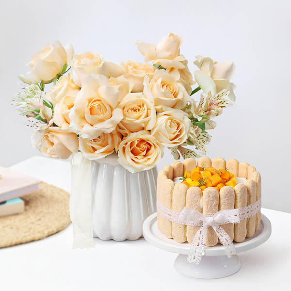 Peach Blooms And Mango Bliss Cake Gift Combo