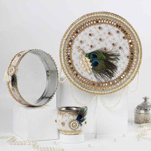 Peacock-Inspired Puja Thali Set For Karwa Chauth