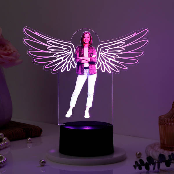 Personalized Angel Wings LED Lamp With Black Base For Women