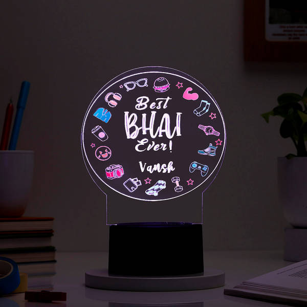 Personalized Best Bhai Ever Black Base LED Lamp