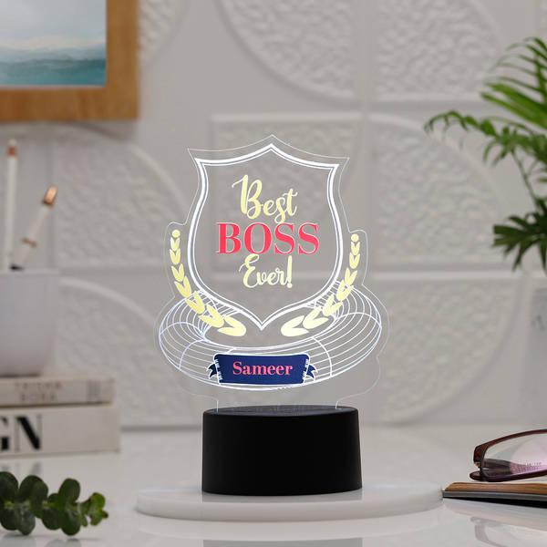 Personalized Best Boss Ever LED Lamp-Black Base