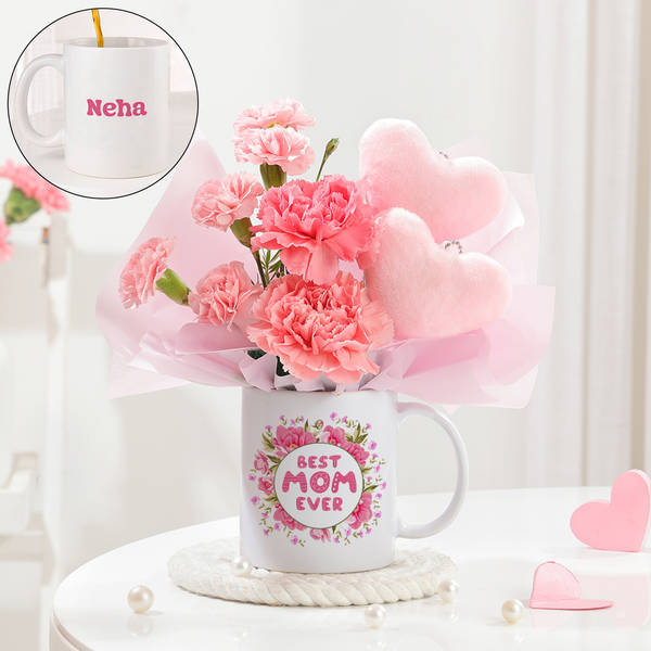 Personalized Best Mom Ever Floral Mug Arrangement