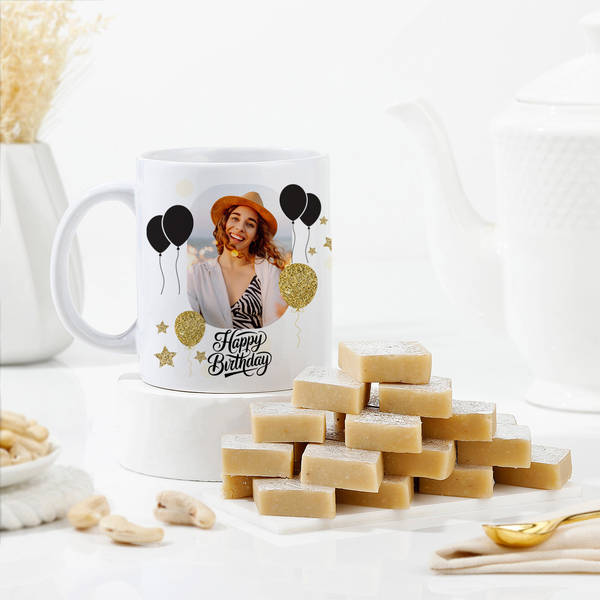 Personalized Birthday Mug And Kaju Katli Combo
