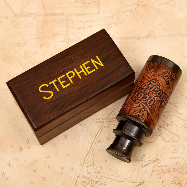 Personalized Brass Finish Telescope in Sheesham Wood Box