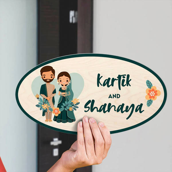 Personalized Caricature Couple Nameplate