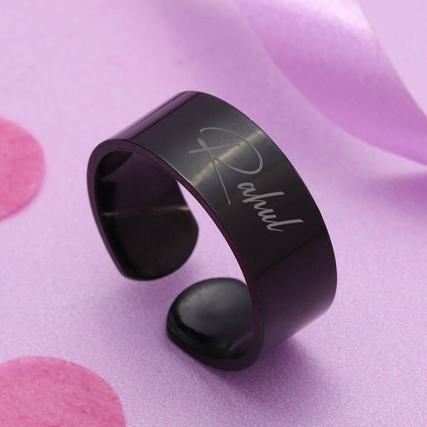 Personalized Classic Black Adjustable Men's Ring