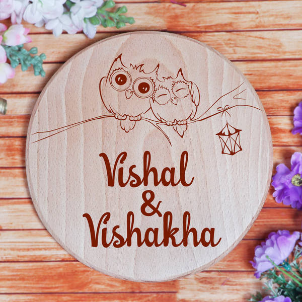 Personalized Cute Owls Wooden Name Plate
