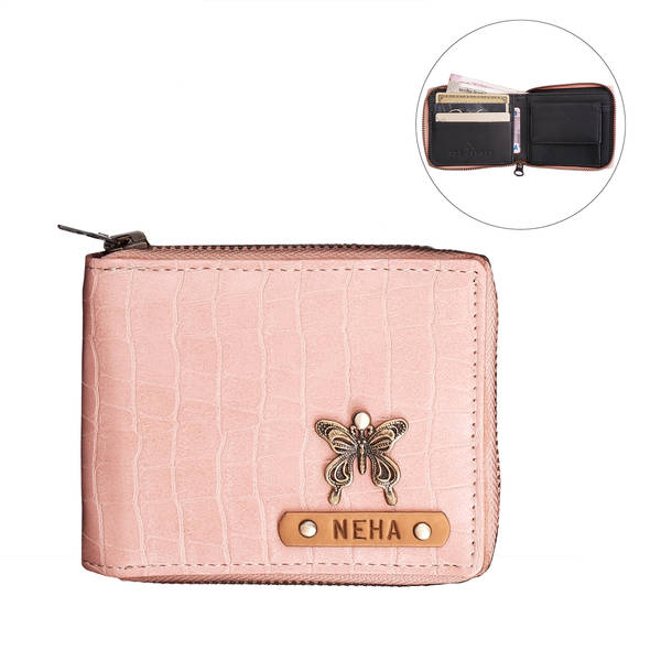 Personalized Cute PU Leather Womens Zip Wallet - Blush Pink
