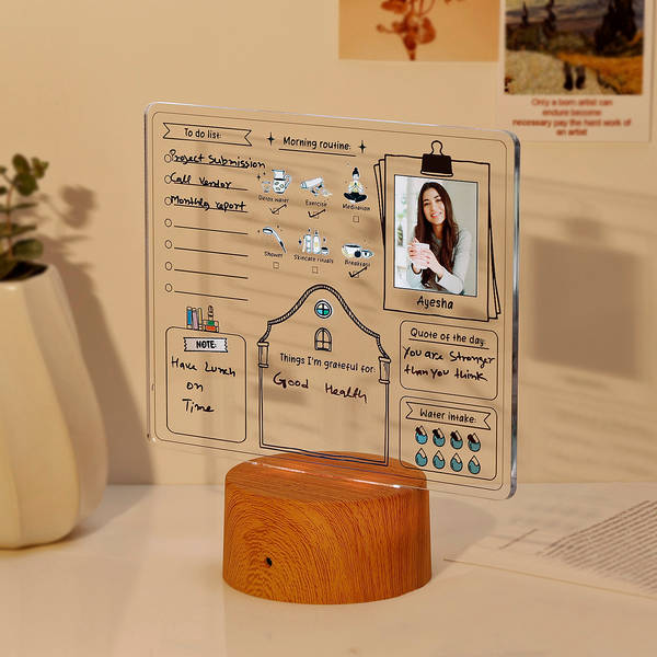Personalized Daily Journal LED Lamp With Wooden Base