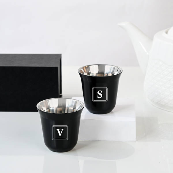 Personalized Double Walled Black Arabic Coffee Cup - Set Of 2
