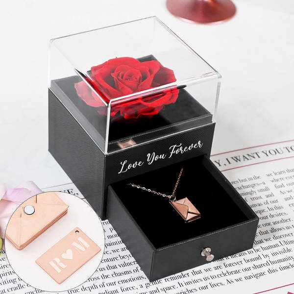 Personalized Envelope Pendant And Rose Box Gift Combo