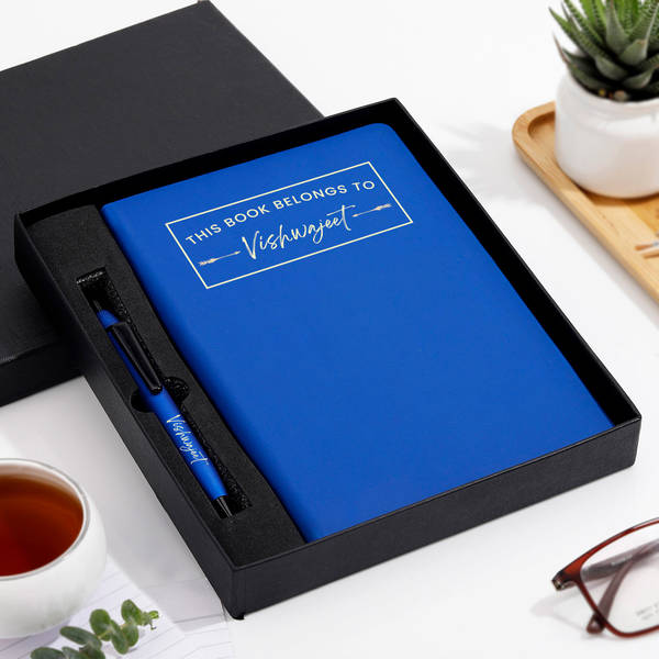 Personalized Fathers Day Blue Diary And Pen Combo