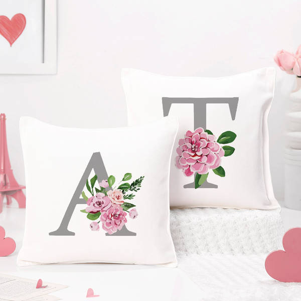 Personalized Floral Initials Cushions - Set Of 2