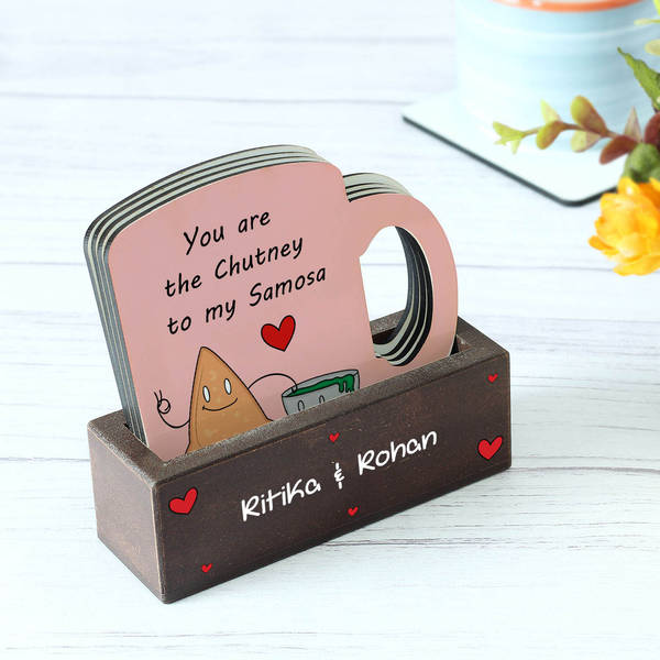 Personalized Foodie Love Quotes Coasters with Stand