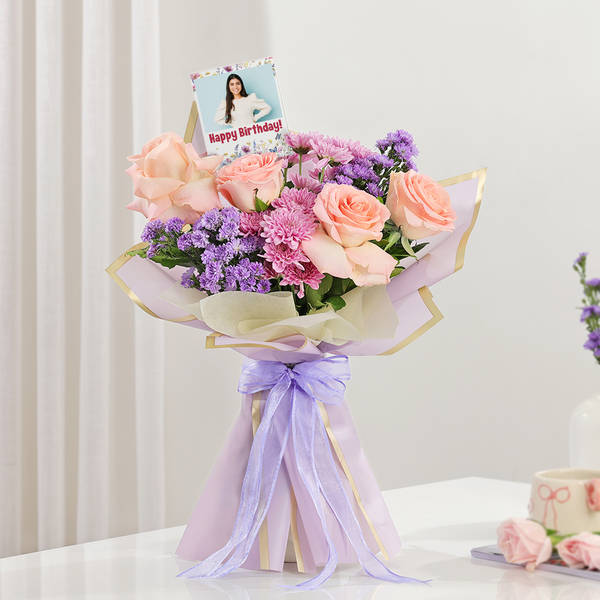 Personalized Fridge Magnet And Birthday Bouquet Combo