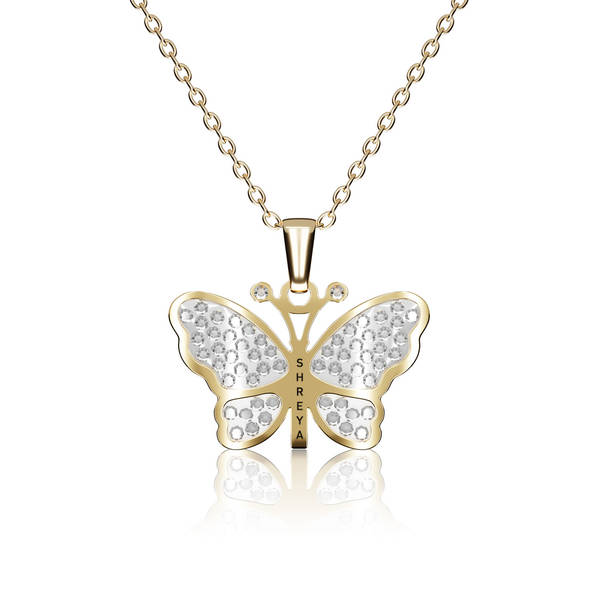 Personalized Gold And Zircon Butterfly Pendant