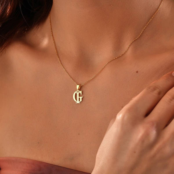 Personalized Gold Double Letter Pendant Necklace For Women