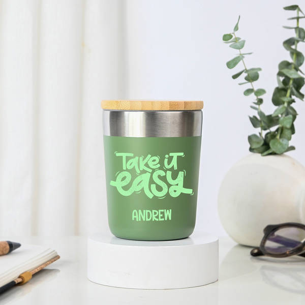 Personalized Green Insulated Mug With Bamboo Lid