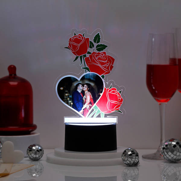 Personalized Heart And Roses Valentine's Day LED Lamp Black Base