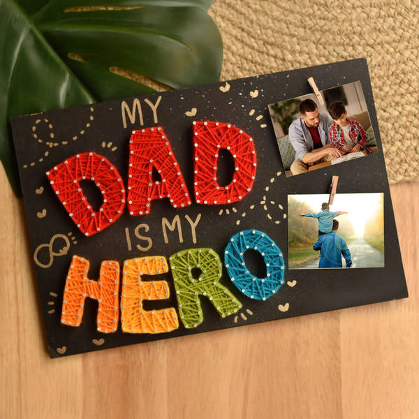 Personalized Hero Dad Polaroids String Art Frame