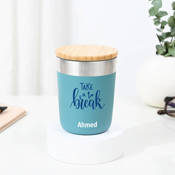Personalized Insulated Mug With Bamboo Lid