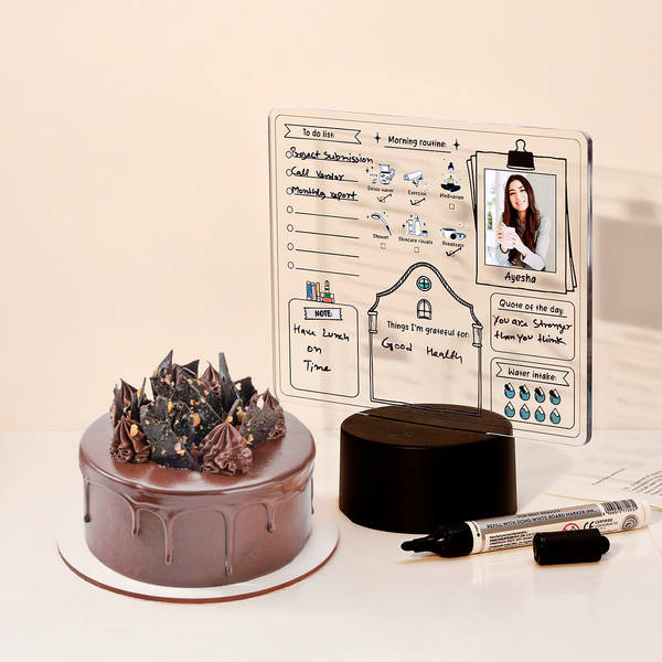 Personalized LED Journal Lamp And Chocolate Hazelnut Cake Combo