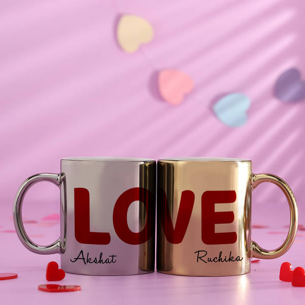 Personalized Love Golden & Silver Metallic Couple Mugs