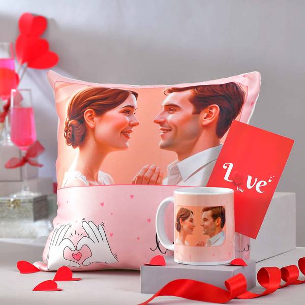 Personalized Love You Cushion And Mug Valentine's Day Gift Combo